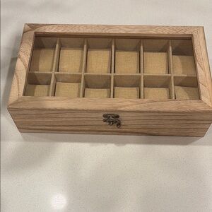 Brown Jewelry Organizer with Compartments and Transparent Lid